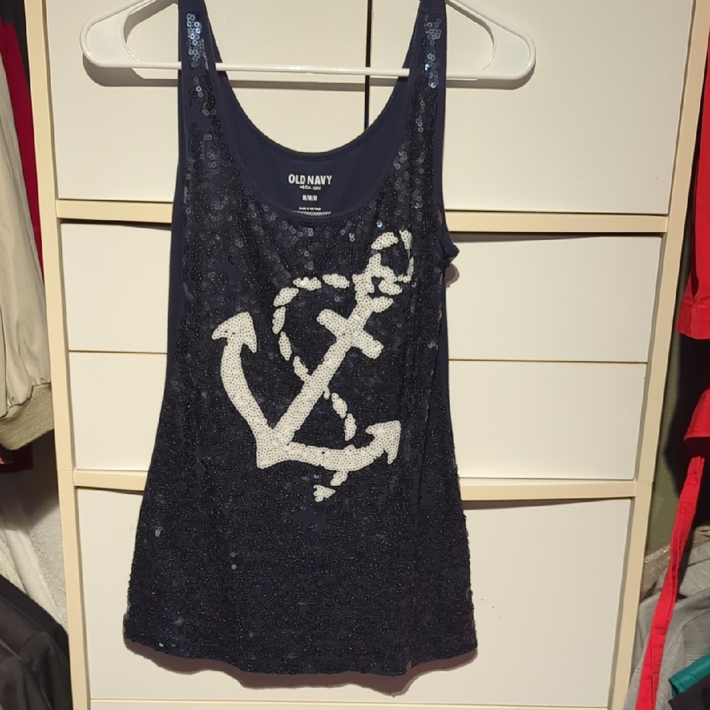 Old Navy Dark Blue Sequin Anchor Tank